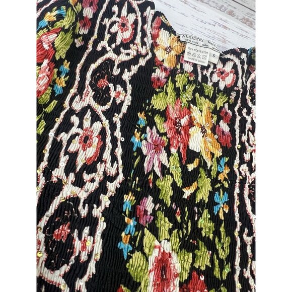 Alberto Makali Crinkle Top S Colorful Floral Sequins Long Sleeve Pullover Y2K - Picture 9 of 11